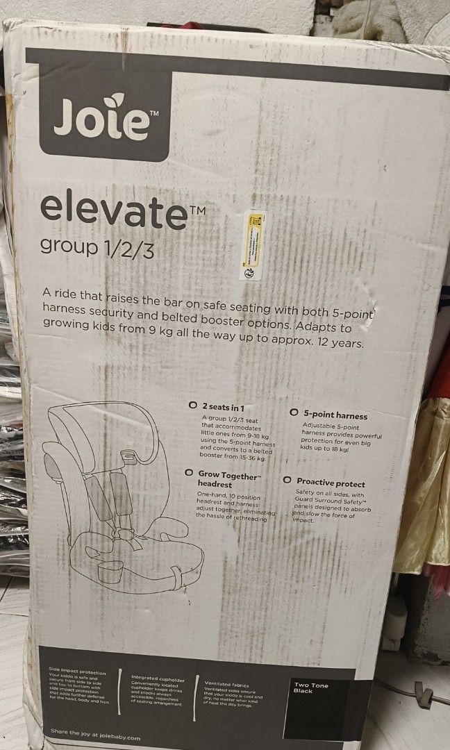 JOIE ELEVATE GROUP 123 (Category: Car Seats) located in Pasig City. Submitted by alabamascloset (Listing ID 1443945227, Image 1). Description: JOIE ELEVATE GROUP 123 CARSEAT.