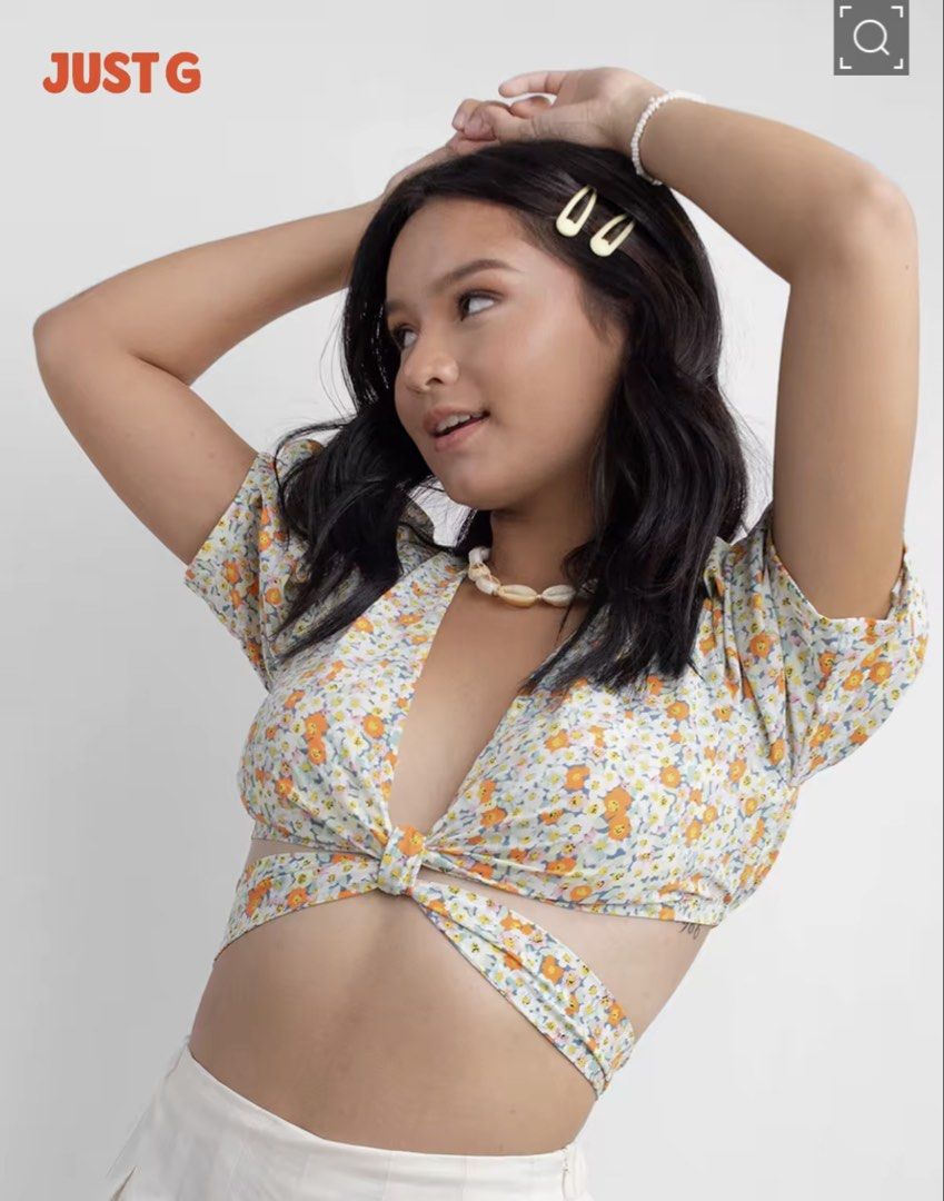Just G Floral Wrap Crop Top (Category: Blouses) located in Caloocan City. Submitted by astherielle13 (Listing ID 1444037925, Image 1). Description: worn only once.