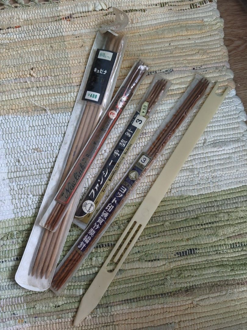 Knitting Yarns and Needles [TAKE ALL] (Category: Craft Supplies & Tools) located in Manila. Submitted by astraea_cloei (Listing ID 1443999040, Image 1). Description: 1 Pack: Cupina Bamboo Needles (Size 10 / 5.1mm) 3 Packs: Assorted Brands (Yacht, Fancy, New Link) in Size 3 (3.0mm) — Great to have spares! 1 Piece: Cream Plastic Weaving Shuttle/Needle assorted knitting yarns.