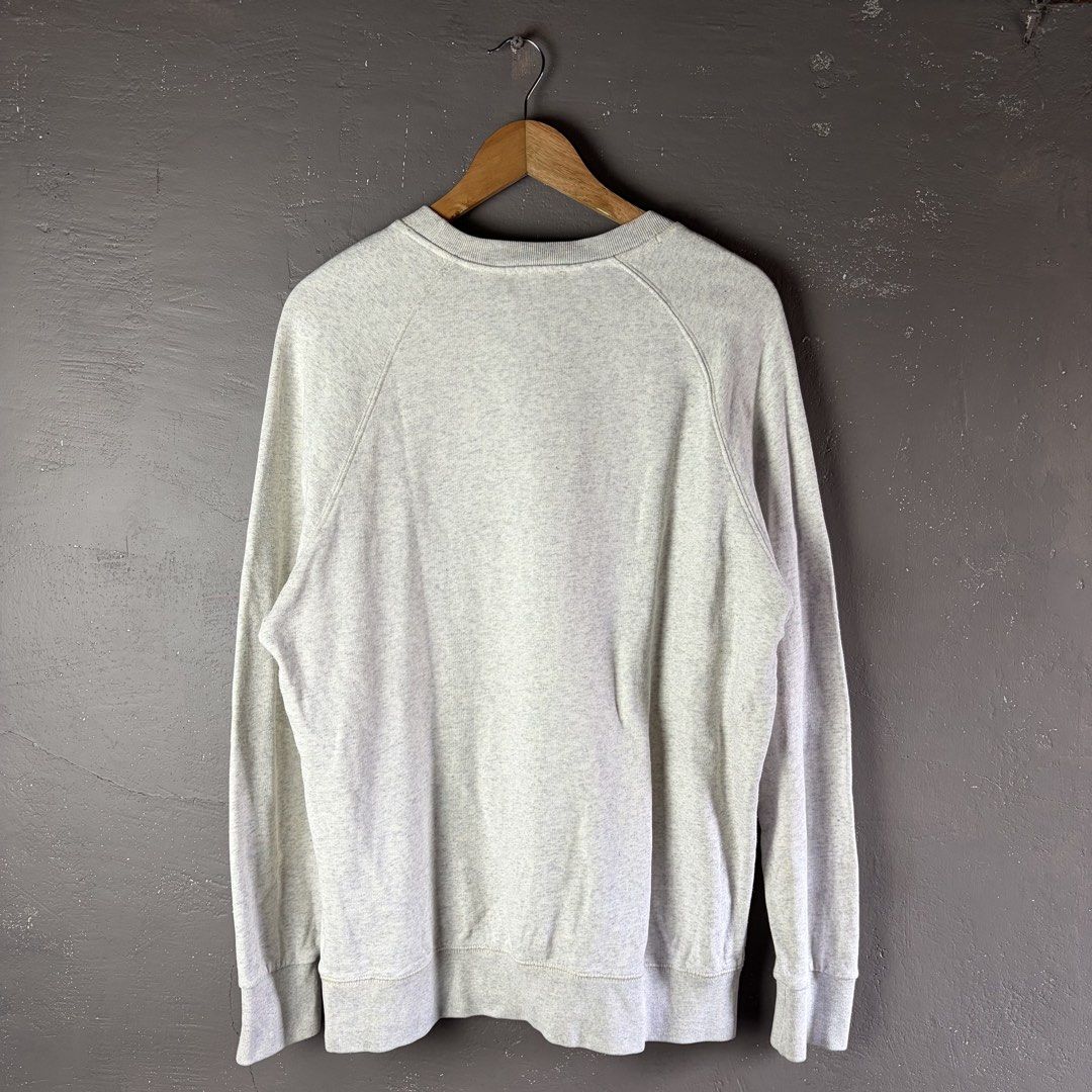 Maison Kitsune Gray Sweatshirt (Category: Luxury Apparel) located in Manila. Submitted by yourtherapist_ (Listing ID 1444032851, Image 3). Description: Maison Kitsune Gray Sweatshirt Large Authentic Good condition With flaw Red print has spread/considered as stain Measurements (inches) Width - 23” Length - 28” 850.