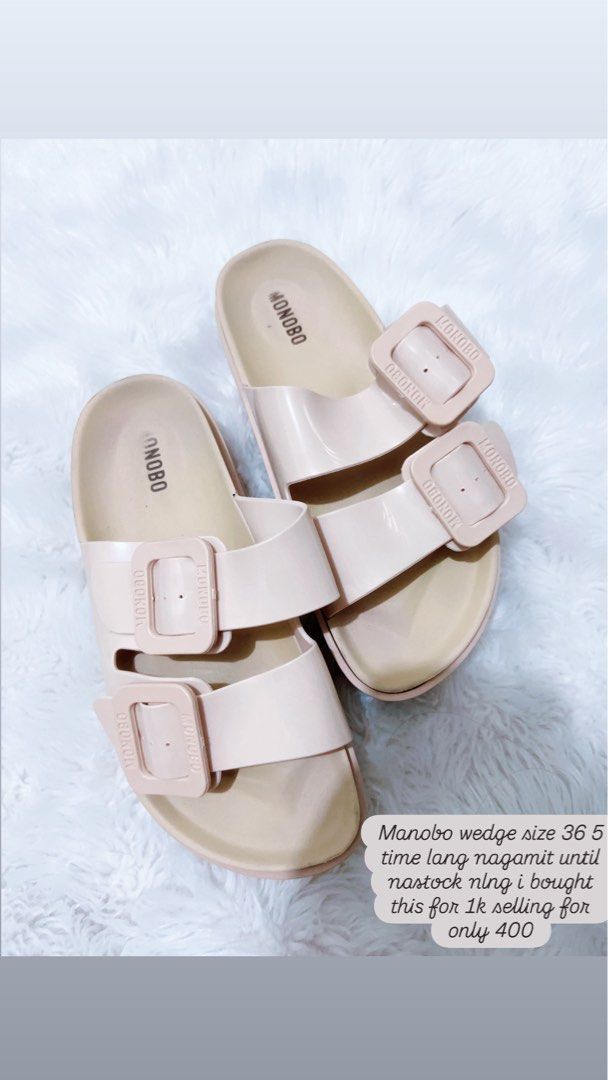 Monobo Wedge Sandals Size 36.5 (Category: Wedges) located in Cavite. Submitted by butfirstdecluttering (Listing ID 1444021727, Image 1). Description: - Monobo wedge sandals - Size: 36.5 - Condition: Worn only once (short duration) - Original Price: PHP 1000 - Selling Price: PHP 400 - Stylish and a great deal! Bought it for 1000 selling for only 400 Nstock lang size 36 Lalamove payment first gcash JNT depende sa location pick up dito .