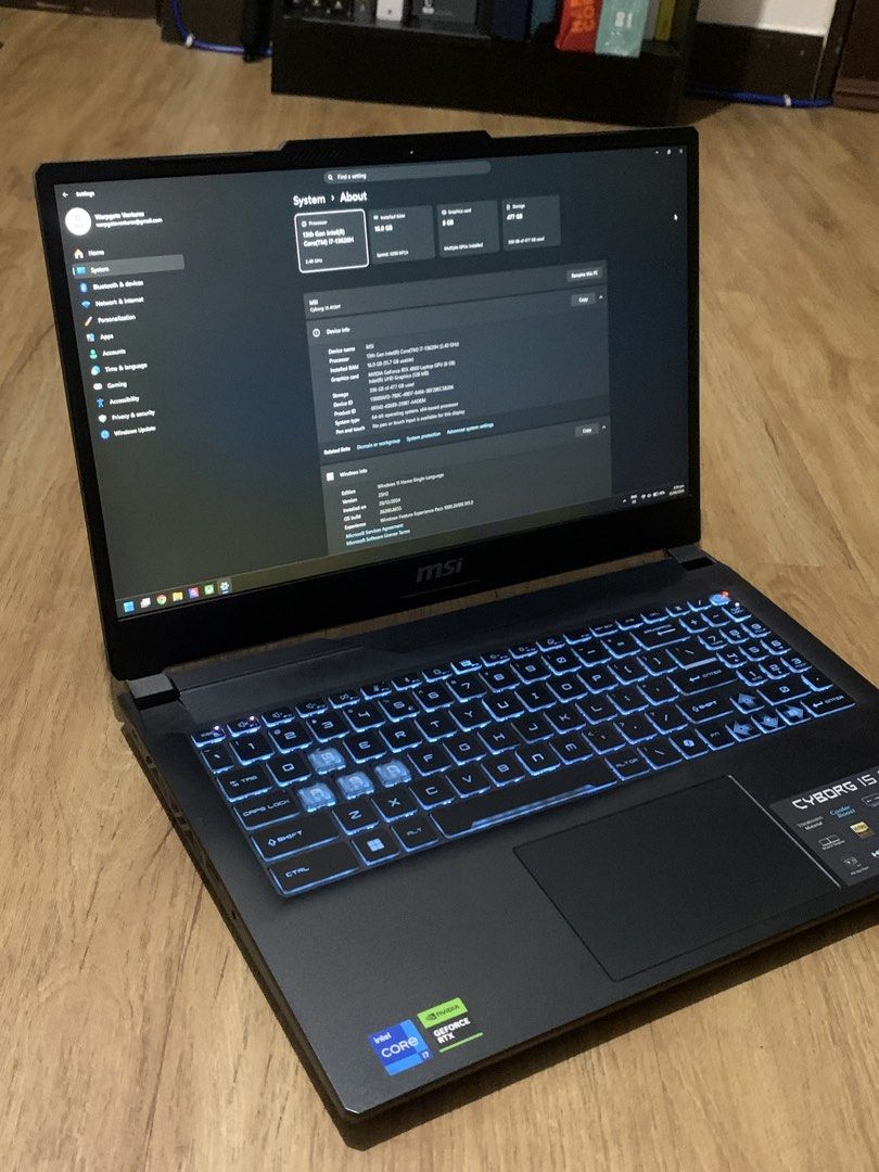 MSI Cyborg 15 A13V Gaming Laptop Good As New (Category: Laptops & Notebooks) located in Quezon City. Submitted by declutterdaily (Listing ID 1443971214, Image 1). Description: - MSI Cyborg 15 A13V Laptop - Processor: Intel Core i7-13620H - Graphics: 8GB NVIDIA GeForce RTX 4050 - Memory: 16GB RAM - Storage: 477GB SSD - Keyboard: Blue Backlighting - Operating System: Windows 11 Home - Ideal for gaming and everyday tasks - Date of purchase: Around D