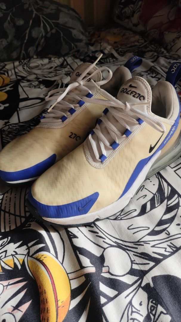Nike Air Max 270 G (Category: Sneakers) located in Manila. Submitted by wise.biritopilar (Listing ID 1444005188, Image 1). Description: - Nike Air Max 270 Golf Shoes - Colorway: Beige and Blue - Size: US 8 / UK 7 / EUR 41 - Condition: Good, with some signs of wear on insoles and soles - Plenty of life left - Ideal for golf or casual wear.