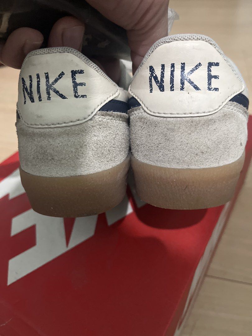 Nike killshot 2 | White & Navy Gum Sole Sneakers (Category: Sneakers) located in Taguig. Submitted by nazthings (Listing ID 1444072621, Image 2). Description: - Classic Nike killshot sneakers - White leather with navy accents - Retro gum sole - Nike logo on tongue and heel - Light grey laces - Ideal for casual wear - Selling as is Size 6.5 womens Used 3 times only (no heel drags front and back) see pics for reference RFS: decluttering.