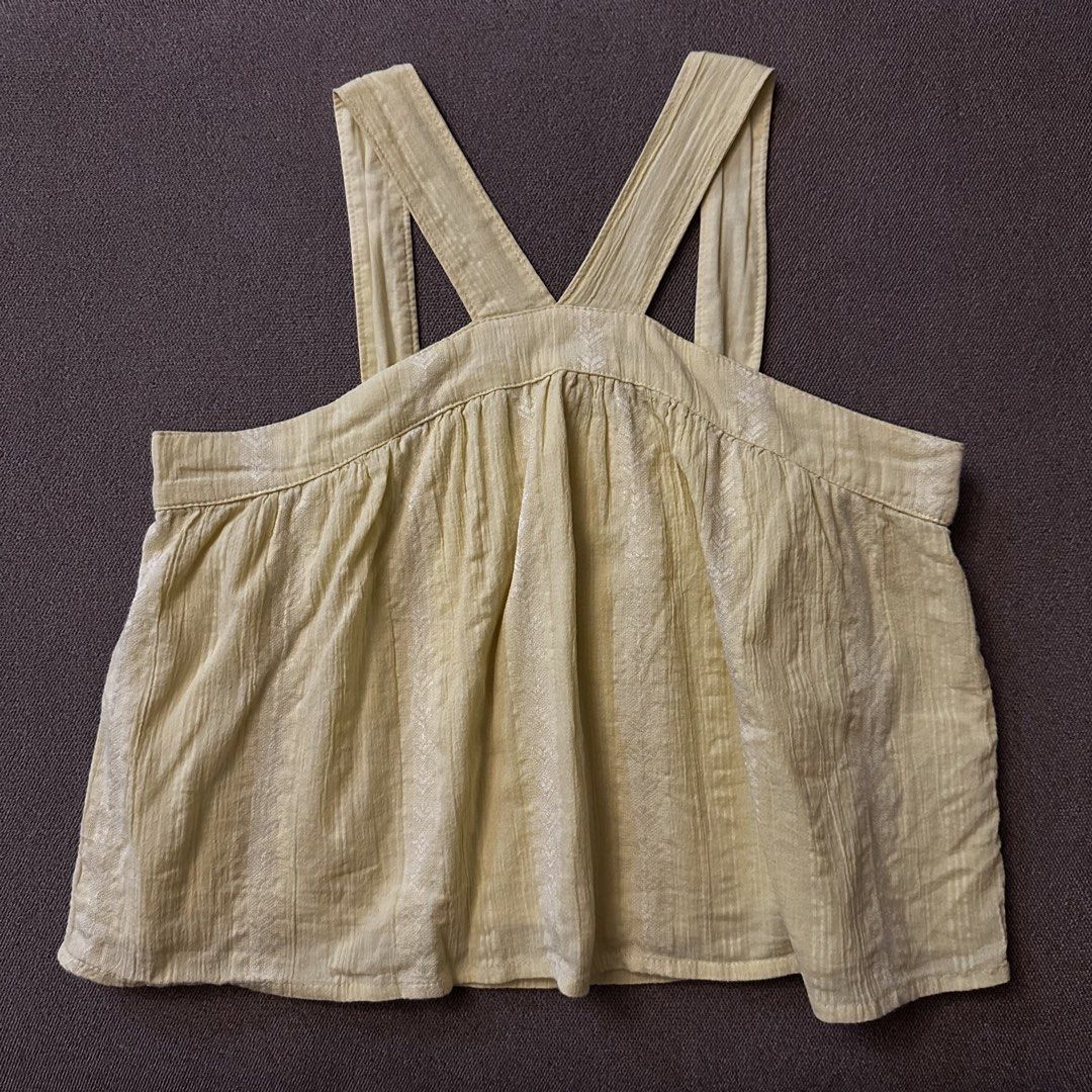 Old Navy yellow halter neck cropped top (Category: Sleeveless) located in Batangas. Submitted by veevasclutter (Listing ID 1444068175, Image 1). Description: • bust: 14.5in, length: 16in.