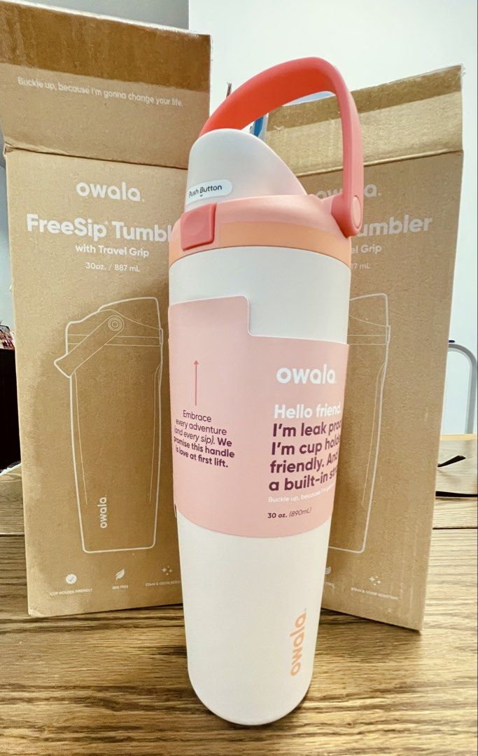 Owala FreeSip Sway - (30-oz.)(Sparkling Sherbet) - Insulated Thermal water bottle - Stainless Steel - BPA FREE - Travel school water bottle (Category: Water Bottles & Tumblers) located in Singapore. Submitted by the_savvy_edit (Listing ID 1444010743, Image 2). Description: Bought extra as gifts, bought from Amazon US, 100% authentic, ORIGINALLY comes with box, shown on pic 1 < About this item > - Owala FreeSip Tumbler - Capacity: 30oz (887ml) - C