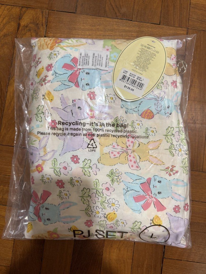 Peter Alexander Vintage Bunny 100% Cotton Pyjama Set Size L (Category: New Undergarments & Loungewear) located in Singapore. Submitted by bubblyflo (Listing ID 1444043134, Image 2). Description: - Brand: Peter Alexander - Style: Vintage Bunny Pyjama Set - Material: 100% Cotton - Design: All-over cute bunny print - Top: Short sleeves, button-up front - Pants: Relaxed fit - Size: L - Price: $45 (Original RRP $129) - Selling at cost, selling because
