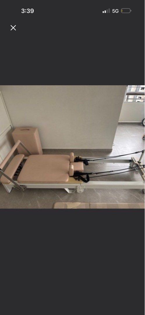 Pilates Reformer Machine (Category: Cardio & Fitness Machines) located in Singapore. Submitted by yutakamikio (Listing ID 1443984619, Image 1). Description: - Pilates reformer machine - Includes box and foot strap - Good working condition - Minor signs of wear on metal part - Ideal for home workouts - Very sturdy and solid, not the flimsy kind - Used a few times and its been in storage since - Clearing cos moving house.