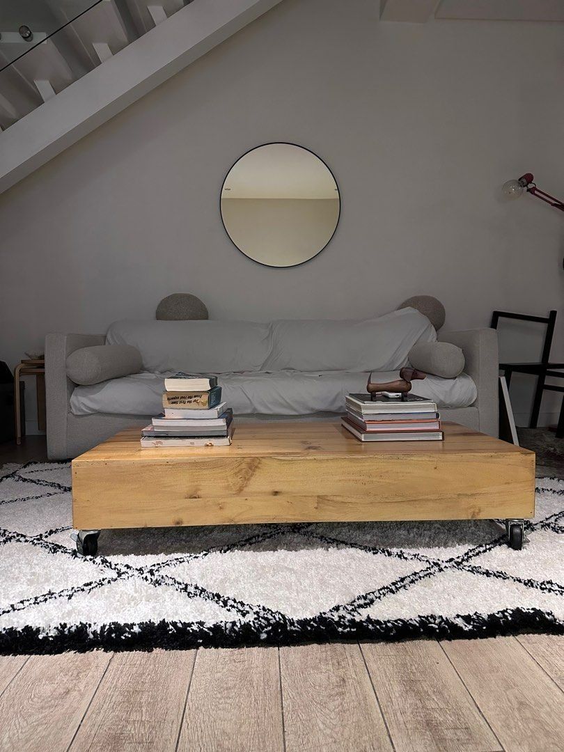 Real Wood Coffee Table with Wheels (Category: Tables & Sets) located in Taguig. Submitted by ltiotuyco (Listing ID 1444015135, Image 1). Description: - Gmelina wood coffee table - Conveniently on wheels for easy mobility. - LxWxH: 48” x 25” x 11” - Pick-up c/o buyer.