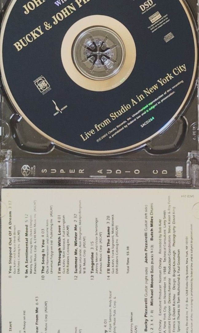 SACD Johnny Frigo (Category: Vinyls) located in San Juan City. Submitted by guev168 (Listing ID 1444057920, Image 3). Description: Johnny Frigo with Buck and John Pizzarelli ( Live from New York).