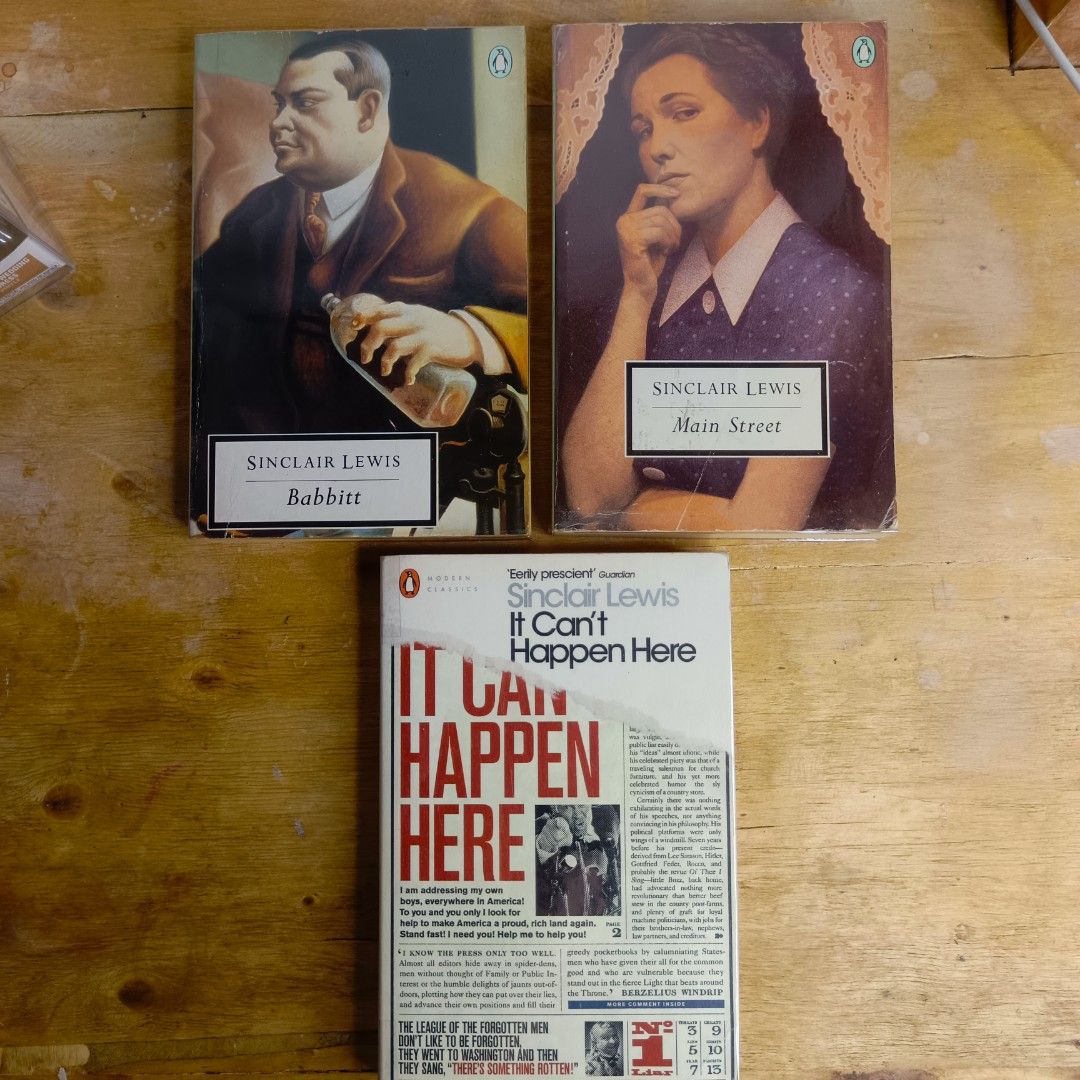 [Set] Sinclair Lewis Penguin Twentieth-Century Classics Books (Category: Storybooks) located in Manila. Submitted by shelfenjoyment (Listing ID 1444037347, Image 1). Description: Selling three books by Sinclair Lewis. Titles are Babbitt, Main Street, and It Can't Happen Here. All are Penguin Twentieth-Century Classics editions. Great reads for anyone interested in classic American literature. Some light wear on the covers but pages are clean. Sel