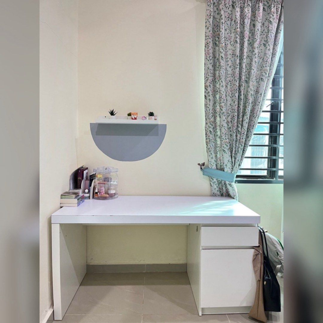 TABLE STUDY IKEA (Category: Tables & Sets) located in Petaling Jaya. Submitted by susansapien_ (Listing ID 1443989866, Image 1). Description: - IKEA MALM desk in white - Features a clean, minimalist design - Includes two drawers for storage - Dimensions: 140cm x 65cm - Provides ample workspace - Perfect for home office or study - Sturdy and functional Self pickup.