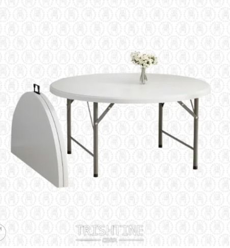 TFP-009 | Multi-Purpose Round Folding Table (Category: Tables & Sets) located in Caloocan City. Submitted by jimtapitan_trishtinecorp. (Listing ID 1443917807, Image 1). Description: - Sturdy white round folding table - Ideal for parties, events, or extra dining space - Folds in half for convenient storage and transport - Durable metal legs ensure stability - Smooth, easy-to-clean surface - Perfect for any gathering DISCLAIMER: Price is for Postin