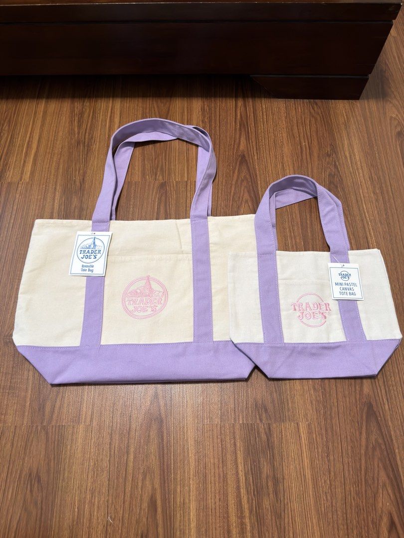 Trader Joe's Large & Mini Pastel Purple (Category: Tote Bags) located in Antipolo. Submitted by kzees (Listing ID 1444007194, Image 1). Description: - Original - Brandnew LARGE - 850 MINI - 550 BUNDLE - 1,300.