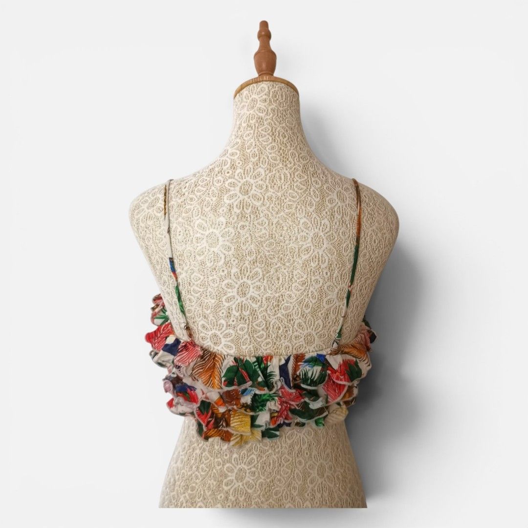 Tropical Floral Ruffle Crop Top (Category: Others Tops) located in Mandaue City. Submitted by stylefigjam (Listing ID 1443947521, Image 3). Description: - Adorable ruffled crop top - Vibrant tropical print (pineapples, flowers, leaves) - Adjustable spaghetti straps - Ideal for summer or vacation - Lightweight and breezy fabric.