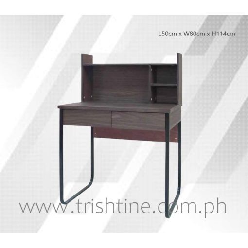 TSDESK-007 Computer Study Desk with Single Drawer (Category: Tables & Sets) located in Caloocan City. Submitted by jimtapitan_trishtinecorp. (Listing ID 1443957497, Image 1). Description: - Stylish dark wood study desk with integrated hutch - Two convenient storage drawers - Sturdy black metal legs for a modern look - Ideal for students or home office setups - Ample desktop and shelf space - Dimensions: L50cm x W80cm x H114cm DISCLAIMER: PRICE IS