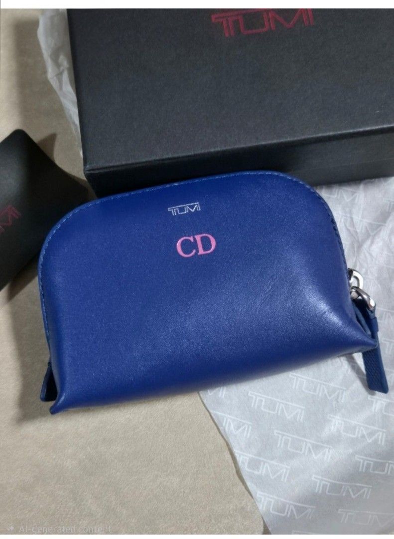TUMI MONOGRAMMED "CD" GENUINE LEATHER COSMETIC CASE, BLUE (Category: Luxury Bags & Wallets) located in Quezon City. Submitted by stuffiesetc (Listing ID 1443996329, Image 2). Description: TUMI MONOGRAMMED "CD" GENUINE LEATHER COSMETIC CASE, BLUE guaranteed authentic. brand new in box. just came in from the u.s. Retails originally for Php11,500. material: geniune leather color: blue outer, orange interior monogrammed "CD" zipper closure.