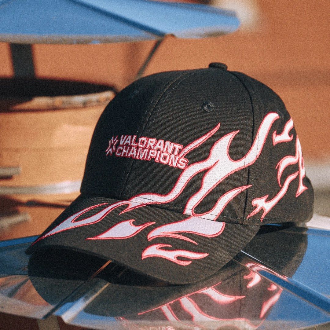 VALORANT CHAMPIONS Black Flame Embroidered Baseball Cap (Category: Caps & Hats) located in Paranaque City. Submitted by edsilooog (Listing ID 1443939707, Image 2). Description: Official Riot Games - VALORANT CHAMPIONS TOUR 2025 // BORN TO BURN HAT • 100% authentic from the Riot Games Store • Brand new, never worn • High-quality embroidered Valorant Champions logo and flame design • Limited edition / no longer easily available • Perfect for Valora