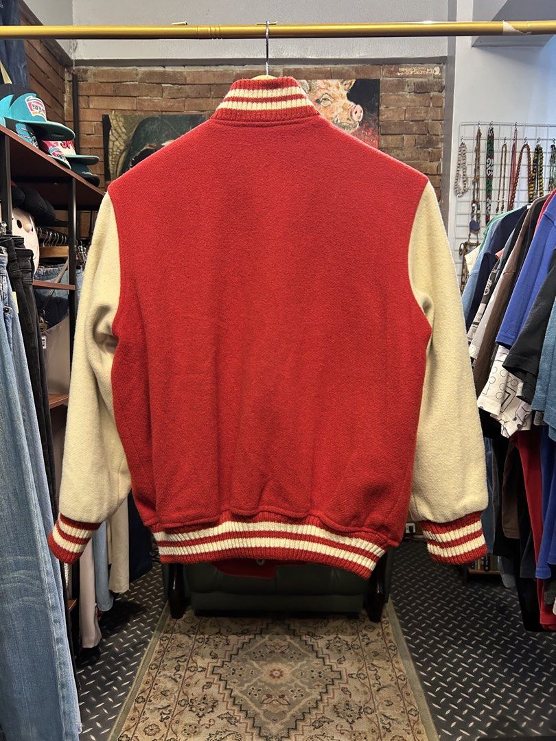 Vintage 80s McGregor Space Patches Red Wool Varsity Jacket (Category: Coats, Jackets and Outerwear) located in Quezon City. Submitted by pricetakedown (Listing ID 1443995320, Image 2). Description: Vintage 80s McGregor Space Patches Red Wool Varsity Jacket Made in Japan🇯🇵 Size on Tag 9 (S/M) | Php3,499 . - Authentic vintage licensed Japanese release by Nichimen Iryo Co. - Era-correct space exploration, rocket, and astronaut patches. - Premium m
