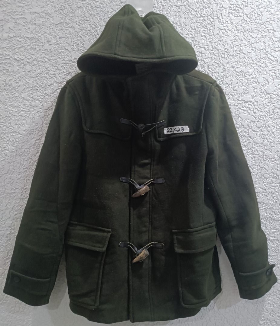 (PRICE DROP) - VINTAGE RAGE BLUE PREMIUM WOOL HOODED JACKET (Category: Coats, Jackets and Outerwear) located in Calamba. Submitted by rootsph (Listing ID 1444106317, Image 1). Description: Details: Medium on tag but can fit Large. Fabric is premium quality wool. Locks have leather and polished horn. Dimes: 22W x 28L Color: Moss Green / Army Green Condition: Very good, small paint-like stain (see photo), complete tags Please manage your expectatio