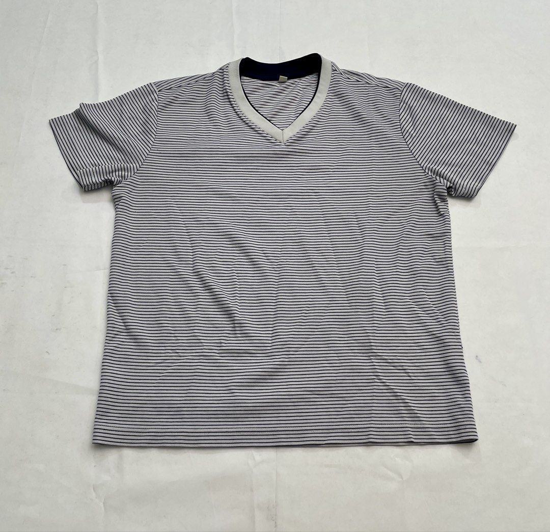 Vneck White Blue Striped Shirt (Category: Shirts) located in Manila. Submitted by pepperstoremerch (Listing ID 1436690056, Image 1). Description: Women’s Vneck Striped White and Blue Shirt Top Topvalu Size Medium 80% Polyester, 20% Cotton Preloved, good condition Please see pictures D0043.