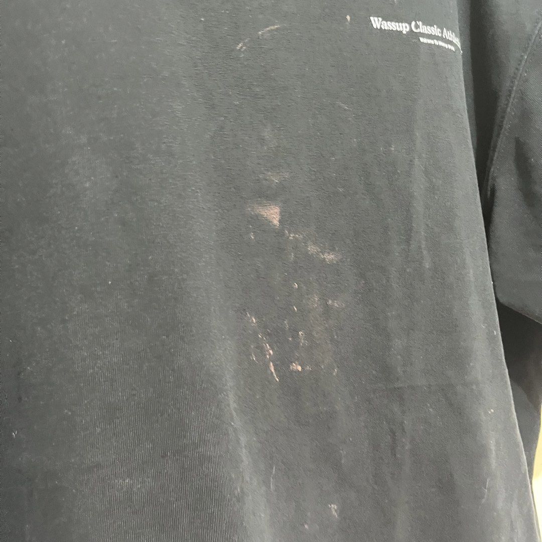 WASSUP Shirt in Black (Category: Tshirts & Polo Shirts ) located in Quezon City. Submitted by dakiclutter (Listing ID 1443913325, Image 3). Description: 🏷️ XL on Tag ❗️Flaws: Cracked Prints, Stains MOP: Gcash, Maribank Shipping schedule: Every thursdays-sundays.