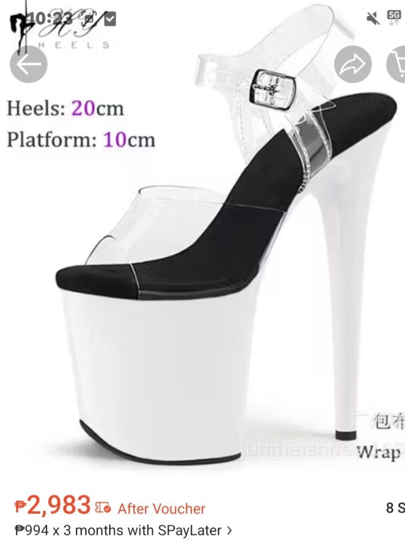White Platform Heels with Clear Straps - 20cm Heel (Category: Heels) located in Quezon City. Submitted by misisbaling (Listing ID 1443928001, Image 1). Description: - size 5 - White platform heels - Clear ankle straps - 20cm heel height - 10cm platform - Ideal for dancing or performances - pageant heels - Comfortable footbed - Secure buckle closure - Ready for your next event * no box (accidentally thrown it) * reason for selling: wrong size * ne