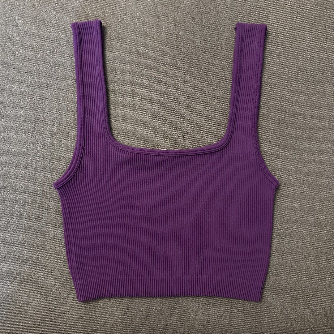 Zara violet ribbed sleevless top (Category: Shirts) located in Batangas. Submitted by veevasclutter (Listing ID 1444068913, Image 1). Description: • bust: 11.5in, length: 14.5in.