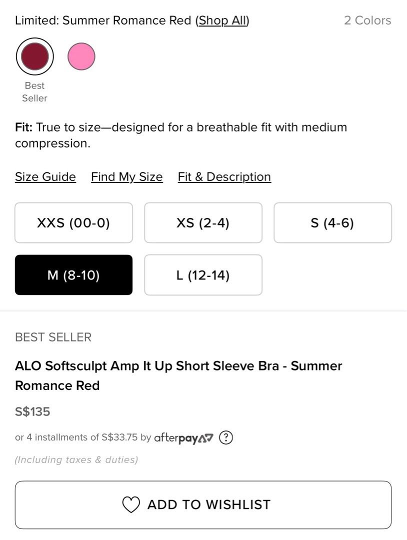 Alo Softsculpt Amp It Up Short Sleeve Bra (Summer Romance Red (Category: Activewear) located in Singapore. Submitted by mybrownpages (Listing ID 1444200265, Image 3). Description: .