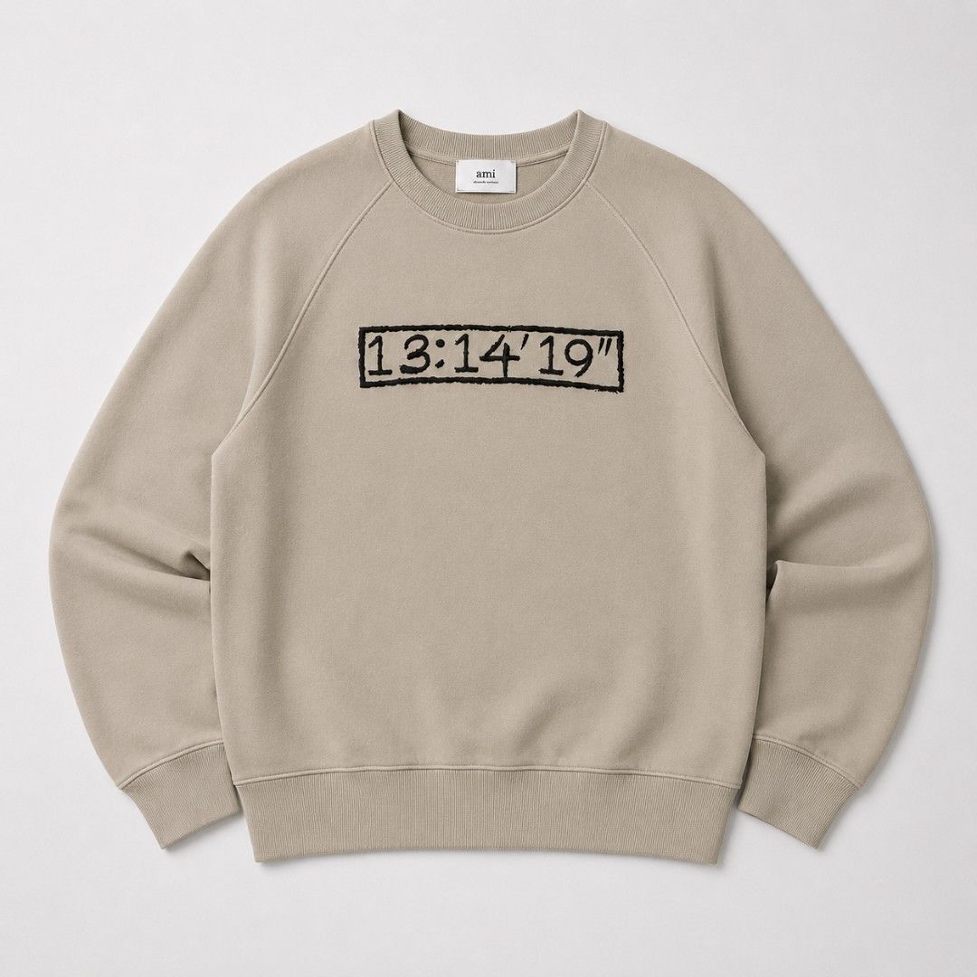 AMI Paris Crewneck Sweatshirt (Category: Activewear) located in San Pablo. Submitted by refitsph (Listing ID 1428572005, Image 1). Description: Not typical AMI heart logo piece Width: 24 Length: 29 Condition: small repaired on sleeve(dm for it).
