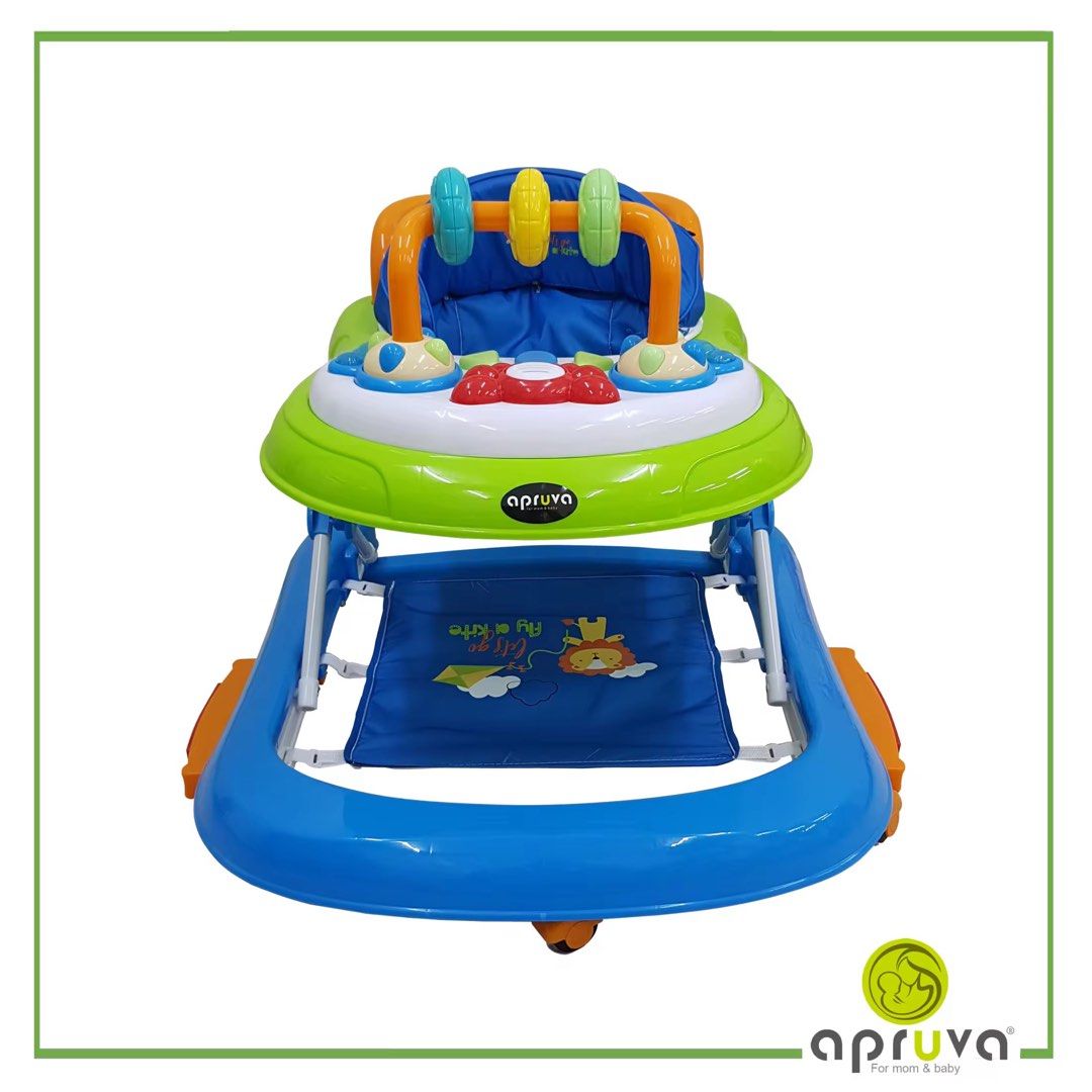 Apruva Walker (Category: Infant Playtime) located in Bulacan. Submitted by etxcetera (Listing ID 1444134754, Image 1). Description: Apruva Bought on March 2026 Used for 2 months only as baby has learned to walk already Multi height adjustment Can be used as push walker Musical tray convertible to dining tray 2 in 1 base design (walker & rocker) Compact and easy to fold.