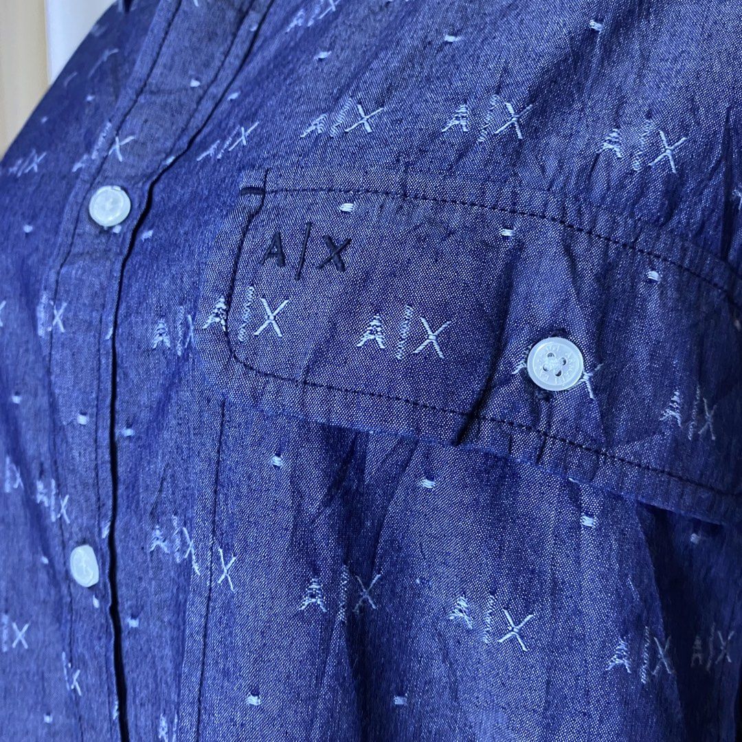 Armani Exchange Monogram Denim Polo Long sleeve (Category: Formal Shirts) located in Pagadian. Submitted by picknpack (Listing ID 1444263196, Image 3). Description: • Length: 27, Width: 25 •Large - semi XXL •good as new | no issue | color rate 10/10 •worth to buy •need wash since its from ukay source.