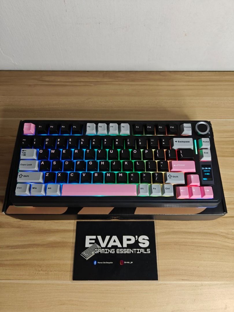 Aula S75 Pro - Interstellar Black (Category: Computer Keyboard) located in Bugallon. Submitted by evaps_gm (Listing ID 1444180358, Image 2). Description: Aula S75 Pro - Interstellar Black Price: ₱1,995 (₱5,699 SRP) SPECS: • TFT LCD Screen (Can display photo or GIF) • Star Vector Axis Switches • 75% Layout with 84 Keys • Hot-Swappable PCB • Tri-mode (BT/2.4G/USB-C) • South-Facing RGB Lighting • Multi-Function Alloy Knob • Gasket Mount Structure • 