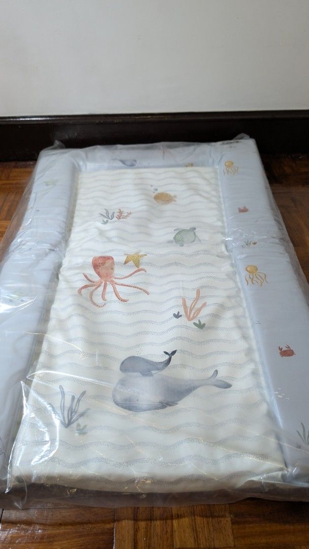 Baby Changing Mat with Ocean Theme - Babybee (Category: Changing Mats & Accessories) located in San Juan City. Submitted by ptdy11 (Listing ID 1444149178, Image 3). Description: - Adorable ocean theme with whales, octopuses, and turtles. - Comes with a convenient reusable bag. - Ideal for diaper changes at home or while traveling. - Features an easy-to-clean surface. - Soft padding ensures baby's comfort. - Perfect for on-the-go convenience. - Sr