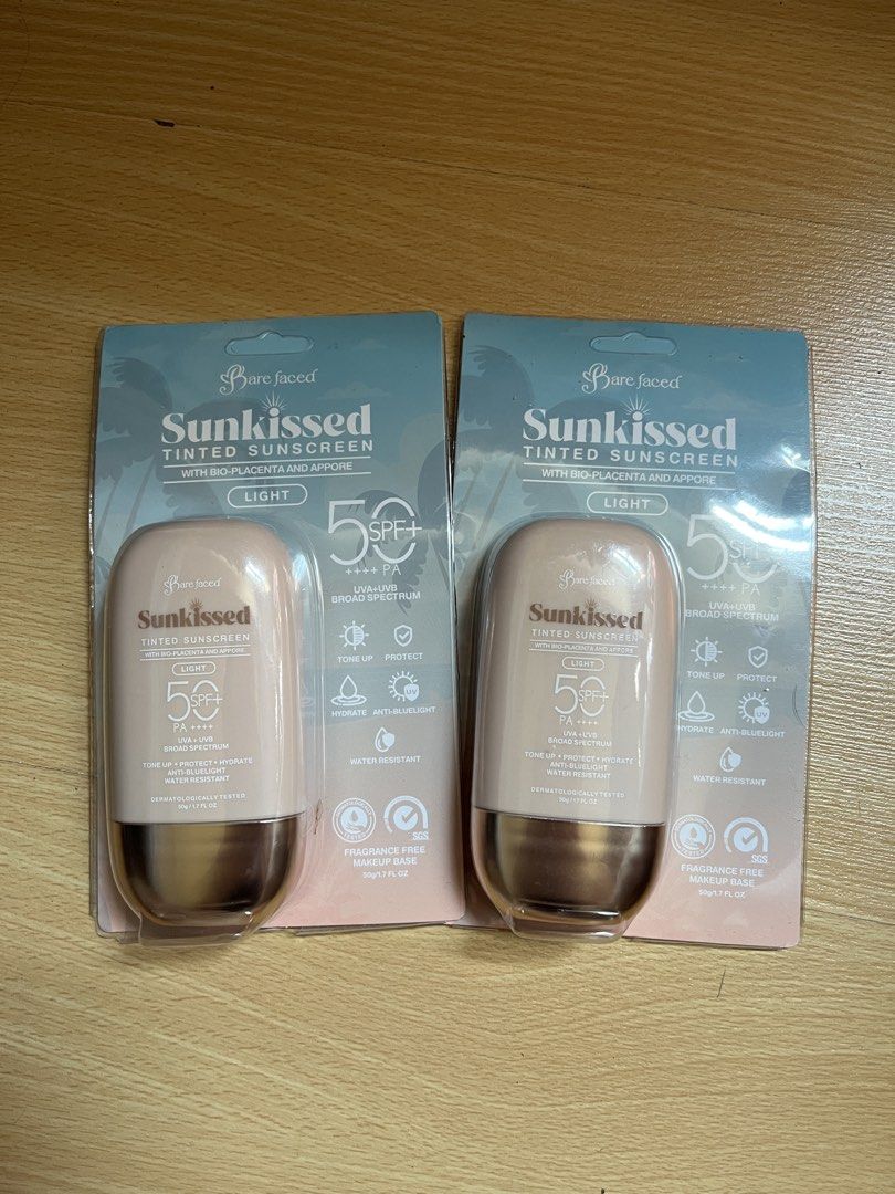 Barefaced Sunkissed Tinted Sunscreen (LIGHT) (Category: Makeup) located in Manila. Submitted by jeyzi_23 (Listing ID 1444126371, Image 2). Description: ✨ Brand new and still sealed 🏷️ Price: ₱250 each 💸 Bundle Price: ₱400 for both RFS: Wrong shade was delivered (not the OG) MOP: GCash, MayaBank MOD: Lalamove, GrabExpress, or meetup (depending on location) 📦 Shipping fee to be shouldered by the buyer. Feel free to message me if you’re interest!