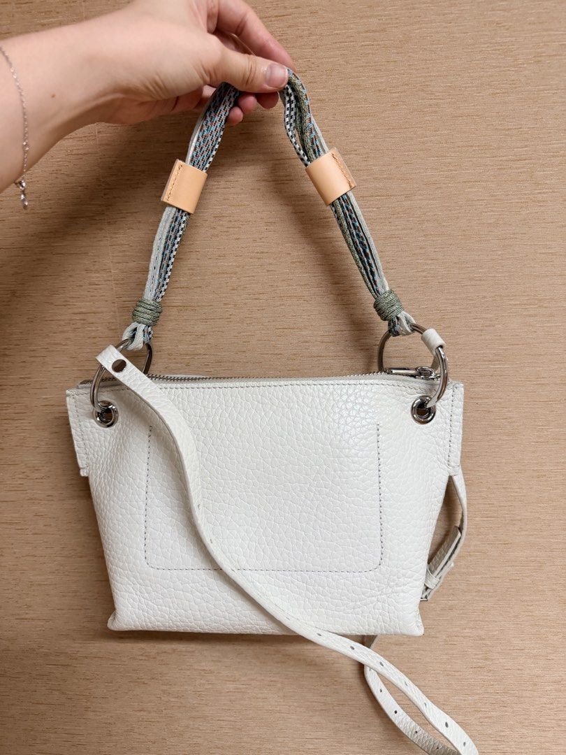 BIMBA Y LOLA White Leather Shoulder Bag (Category: Luxury Bags & Wallets) located in Mandaluyong City. Submitted by mtdc1 (Listing ID 1444271555, Image 3). Description: - White leather shoulder bag by BIMBA Y LOLA - Textured leather finish - Features a braided strap with leather accents - Secure zipper closure - Comes with an additional longer, adjustable strap - Ideal for everyday wear.