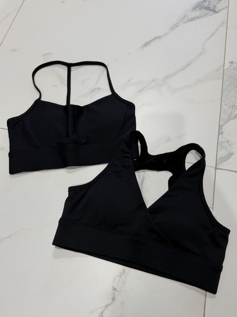 Black Sports Bras Bundle - Racerback & Strappy (Category: Activewear) located in Mandaluyong City. Submitted by kayechx (Listing ID 1444132940, Image 1). Description: - Two black sports bras included - selling as bundle only, 400 for both already - One bra features a trendy strappy back design. - The second bra is a classic racerback style. - Both bras have a comfortable and supportive ribbed band at the bottom. - Perfect for workouts, gym sessio