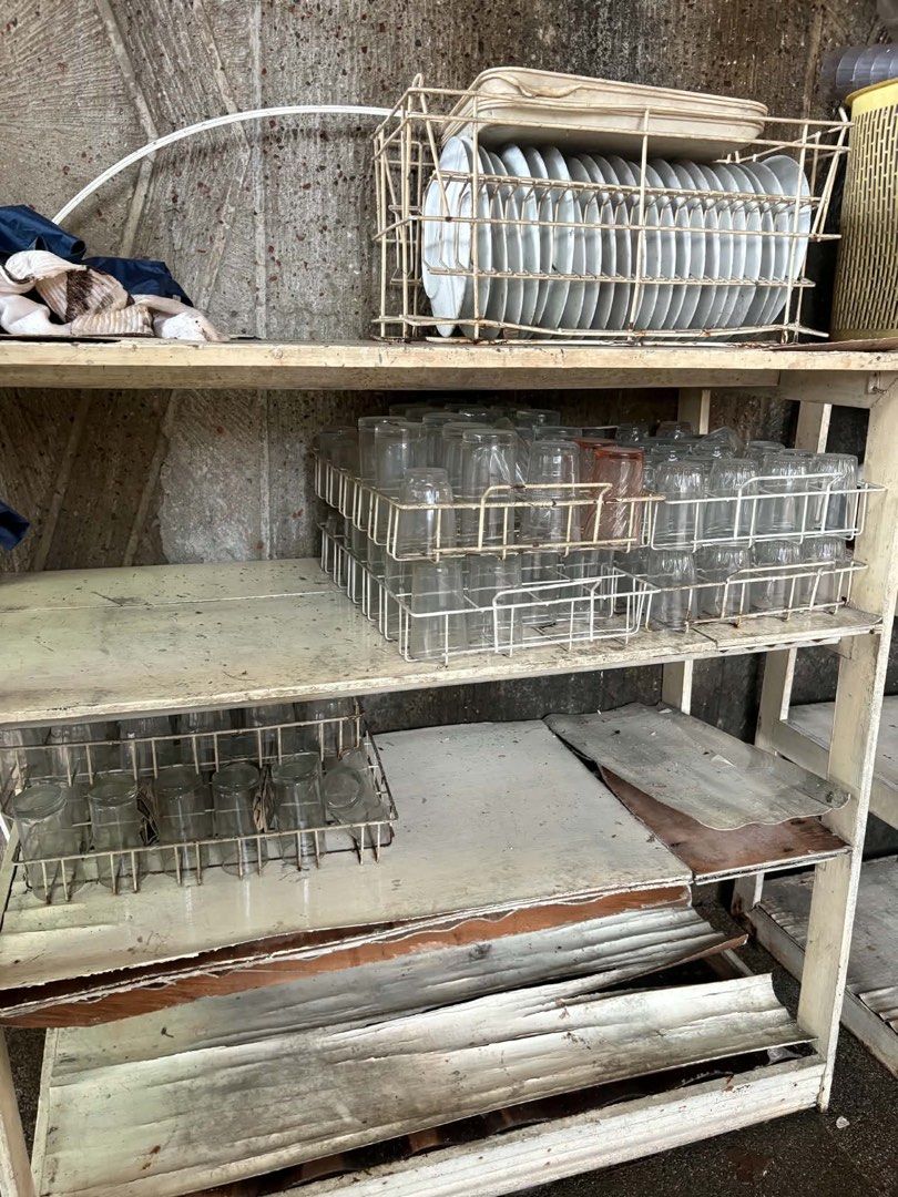 CATERING SET TAKE ALL (Category: Refrigerators and Freezers) located in Quezon City. Submitted by maryambargainshop (Listing ID 1444215799, Image 2). Description: - Bundle of used commercial kitchen equipment - Includes: Food warmer (multiple compartments), Glass display chiller with storage, Meat marinator, Metal shelving units - Also includes: Various trays, racks, and glassware - All items are functional and ready for your food business setup 
