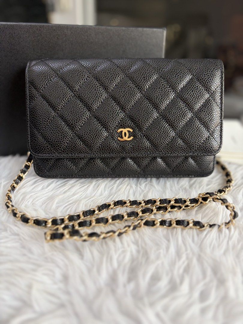 Chanel Wallet On Chain (Category: Luxury Bags & Wallets) located in Dasmarinas. Submitted by jadasy_vintagefinds (Listing ID 1444234995, Image 2). Description: Chanel WOC Wallet On Chain in great preowned condition. No card no holo but with chip inside. Japan auction sourced. Issue: chain strap is shorter than the usual, possibly replaced or cut but still can be crossbodied. * STORE PICK UP UNTIL 5PM ONLY * 📍JAPAN UKAY @ LTO Sabang Dasmariñas Ca