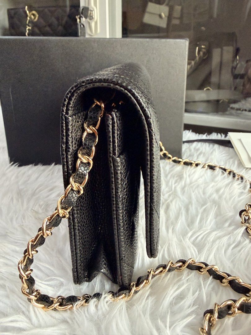 Chanel Wallet On Chain (Category: Luxury Bags & Wallets) located in Dasmarinas. Submitted by jadasy_vintagefinds (Listing ID 1444234995, Image 3). Description: Chanel WOC Wallet On Chain in great preowned condition. No card no holo but with chip inside. Japan auction sourced. Issue: chain strap is shorter than the usual, possibly replaced or cut but still can be crossbodied. * STORE PICK UP UNTIL 5PM ONLY * 📍JAPAN UKAY @ LTO Sabang Dasmariñas Ca