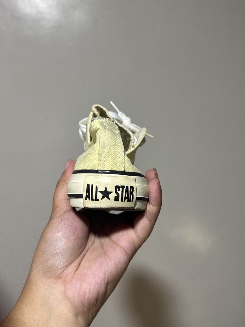 Converse All Star Low Top Sneakers Yellow (Category: Sneakers) located in Naga. Submitted by kalibaby (Listing ID 1444129733, Image 3). Description: - Classic Converse All Star low tops - Light yellow canvas with white laces and sole - Iconic All Star logo on the heel - Great for casual, everyday wear - Pre-loved with plenty of life left - Ready for a new home.