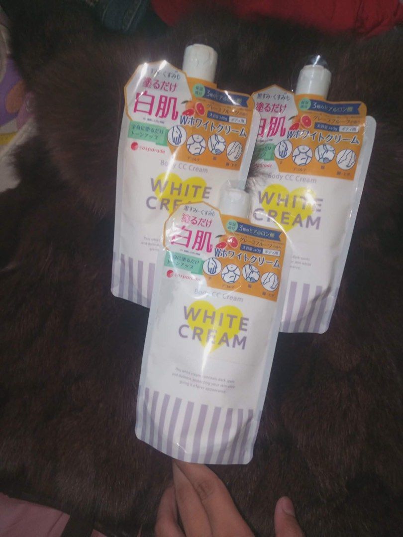 Cosparade White CC Cream Body Lotion (Category: Body Care) located in Manila. Submitted by bright.gherah (Listing ID 1444197748, Image 1). Description: - Get 1 pouch of Cosparade White CC Cream. - Instantly covers dark spots and dullness. - Protects skin from harmful UV rays. - Provides a fairer, brighter appearance. - Ideal for everyday use..