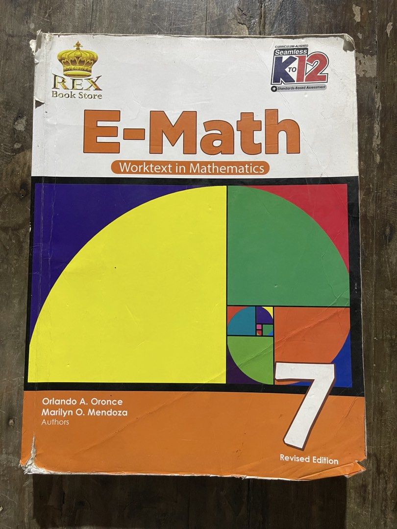 E-Math Worktext in Mathematics Grade 7 Revised Edition (Category: Textbooks) located in Makati City. Submitted by stuffother942-40972 (Listing ID 1444227319, Image 1). Description: - E-Math Worktext in Mathematics Grade 7 - Revised Edition - Authors: Orlando A. Oronce & Marilyn O. Mendoza - Publisher: REX Book Store.
