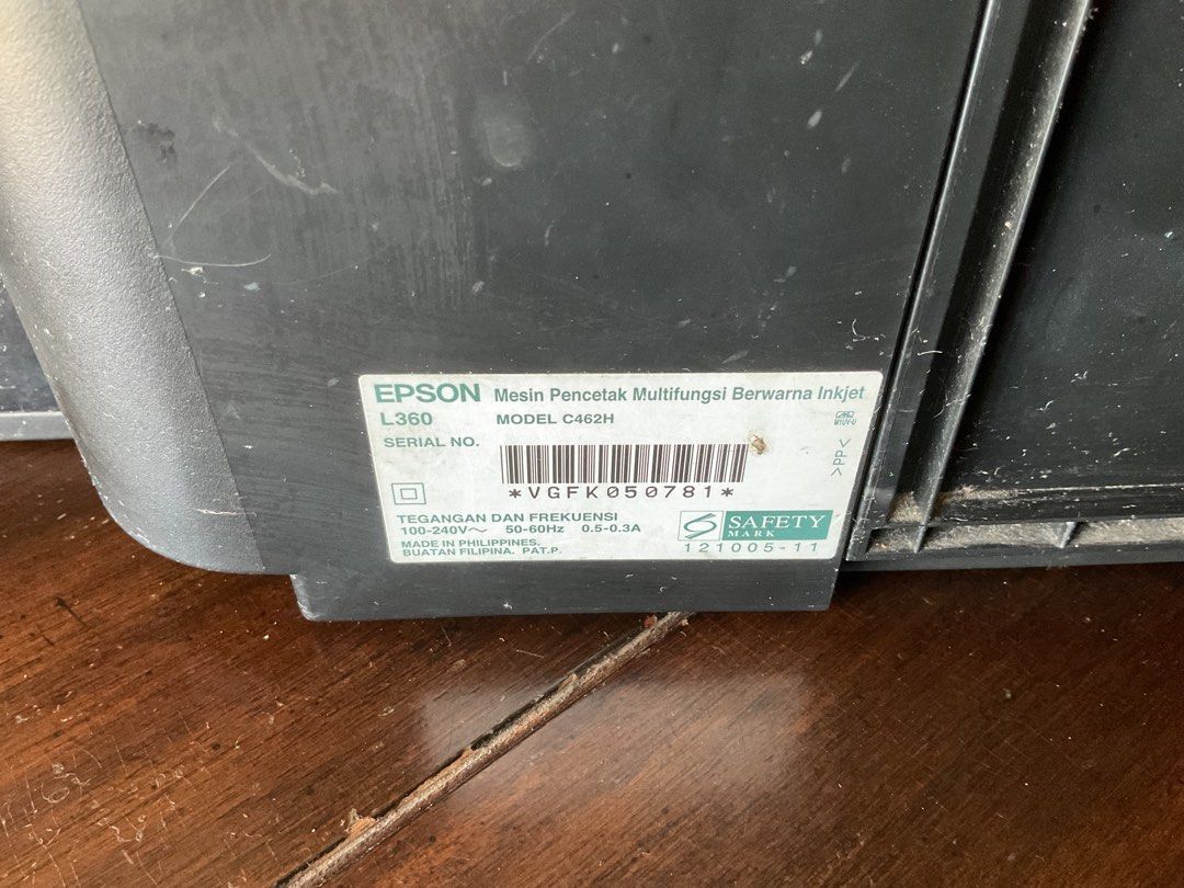 Epson L360 Ink Tank Printer (Defective) (Category: Printers, Scanners & Copiers) located in Binan City. Submitted by idlr3 (Listing ID 1444156096, Image 2). Description: - Sold as defective - Multi-function inkjet (Print, Scan, Copy) - Visible ink tanks with ink remaining - Includes power cable If delivery, send pm for delivery details .