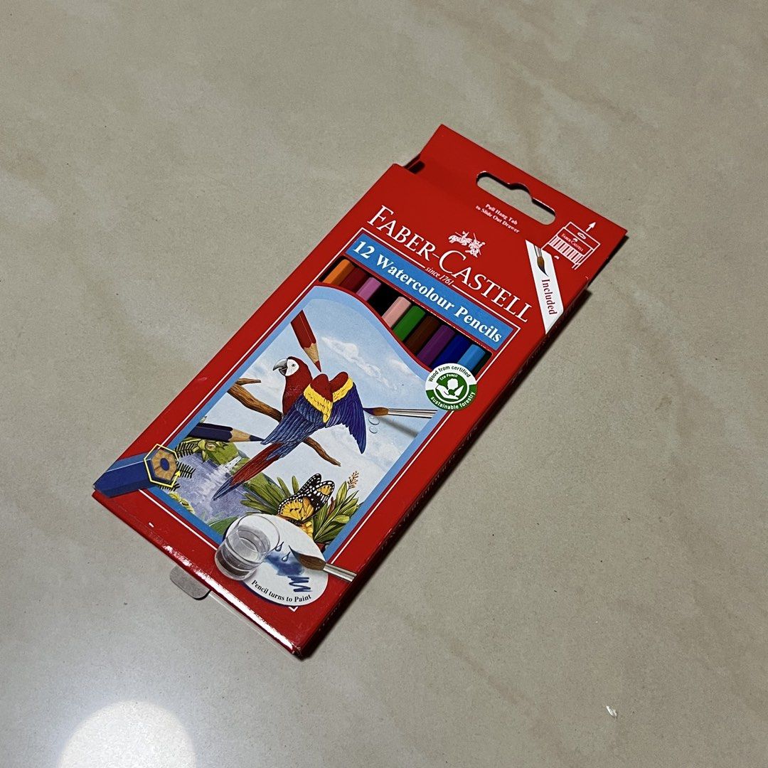 Faber-Castell 12 pc Watercolour Pencils (Category: Craft Supplies & Tools) located in Marikina City. Submitted by preloved.mana (Listing ID 1444294172, Image 1). Description: - Set of 12 Faber-Castell watercolour pencils - very lightly used MOP: gcash, maya MOD: jnt, lalamove LOC: marikina.