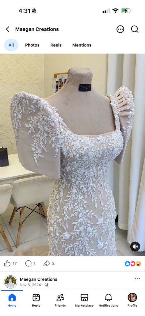 Filipiniana Wedding Gown (Category: Evening dresses & gowns) located in Bulacan. Submitted by tidycorner (Listing ID 1444194433, Image 3). Description: Used on my wedding. Paid 40k for this gown, selling for 16k. Removable yung sleeves nya, inattached nung day ng wedding. You can have your seamstress remove it or alter it according to your size as well. Selling really low para di masayang nakatambak. Kayo nlang pa dry clean. Nabusy na sobra after