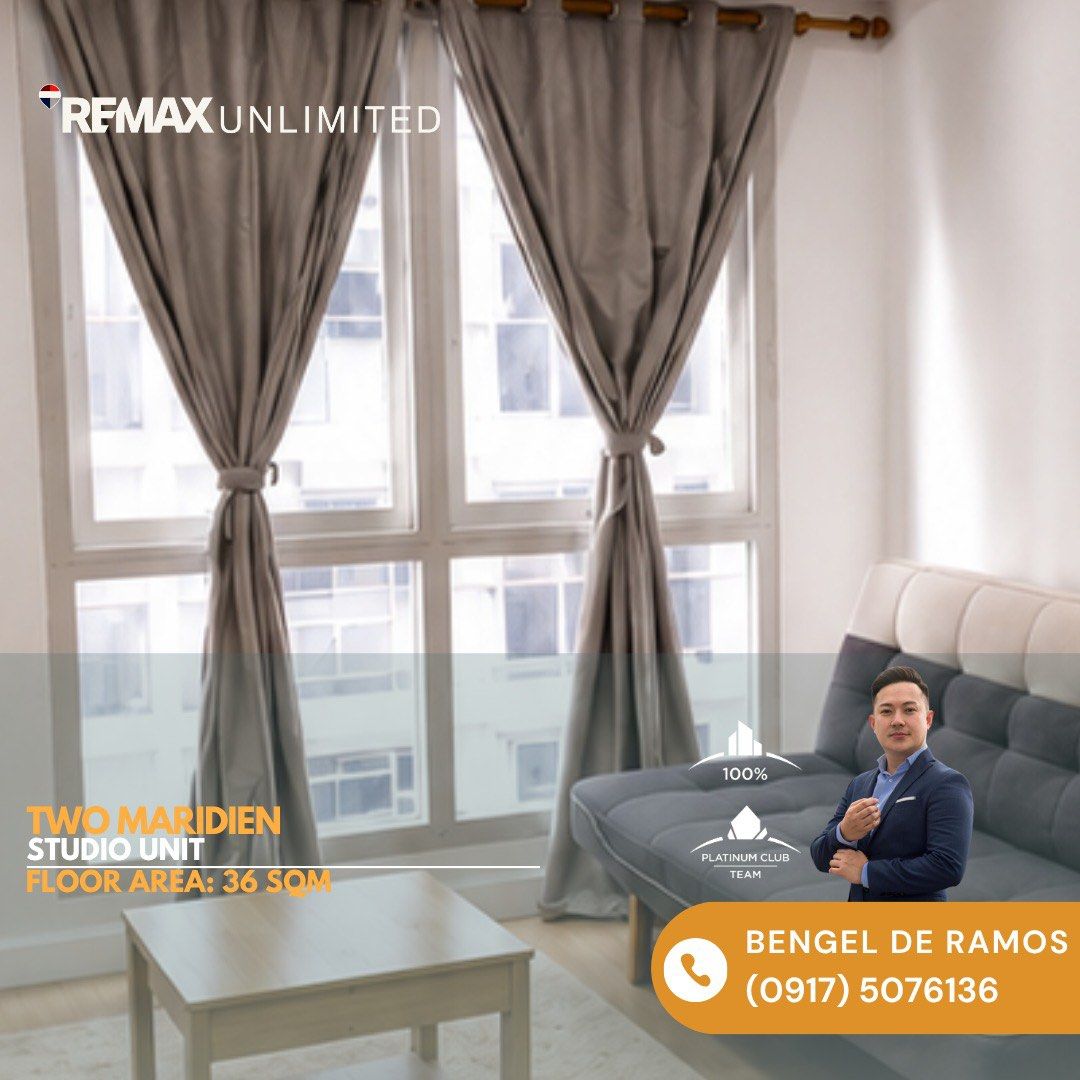For Sale | Studio Unit at Two Maridien, Tower 2 (Category: Apartments & Condos) located in Makati City. Submitted by deramosbengel (Listing ID 1444142113, Image 1). Description: For Sale | Studio Unit at Two Maridien, Tower 2 Unit Size: 36 sqm Fully furnished Facing Tower 1 Clean Title P 11,000,000.00 For property viewings, please schedule 2-3 days in advance. For inquiries and viewings, please contact: Bengel De Ramos, REB, REA, MMEP Real Estate