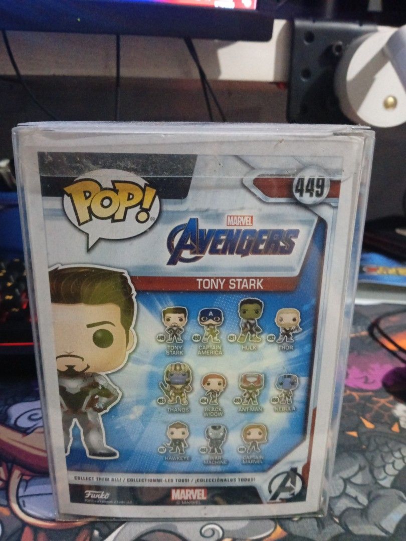 Funko Pop Marvel Avengers Tony Stark 449 (Category: Figurines & Statues) located in Caloocan City. Submitted by jdc28 (Listing ID 1444224195, Image 3). Description: - Funko Pop! Tony Stark figure - Marvel's Avengers #449 - Brand new in original box - Box is clear, showcasing the fi begure - Ideal for any Marvel fan's collection -W/ Protector.