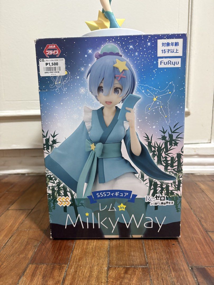 FuRyu Re:Zero Rem Milky Way SSS Figure (Category: Figurines & Statues) located in Paranaque City. Submitted by happy_tanny (Listing ID 1444258114, Image 3). Description: - Rem Milky Way SSS Figure - From the popular Re:Zero series - Manufactured by FuRyu - Figure is in great, clean condition - Comes with original box - Box shows some signs of wear - Ideal addition to any Re:Zero fan's collection.
