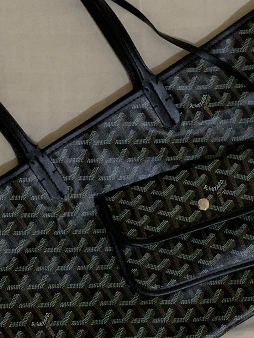 Goyard Black Monogram Tote Bag with Pouch (Category: Luxury Bags & Wallets) located in Valenzuela. Submitted by choi_0711 (Listing ID 1444168314, Image 3). Description: - Classic black Goyard tote bag - Features iconic Goyard monogram pattern - Comes with a matching smaller pouch - Ideal for everyday use or travel - Spacious interior - Durable leather handles and trim - A timeless and stylish accessory Good as new po, no issues or rubs With white